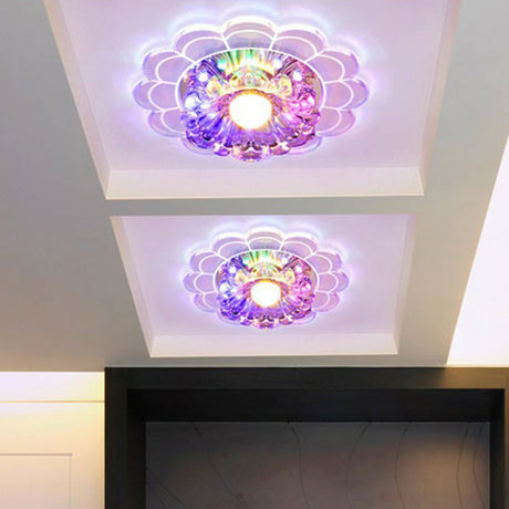 Clear Crystal Hallway Led Flush Ceiling Light Modern Blossom Shape For A Stylish Look / 9W Multi