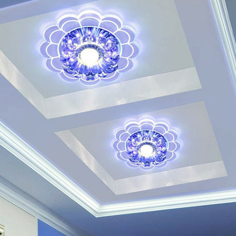 Clear Crystal Hallway Led Flush Ceiling Light Modern Blossom Shape For A Stylish Look / 9W Blue
