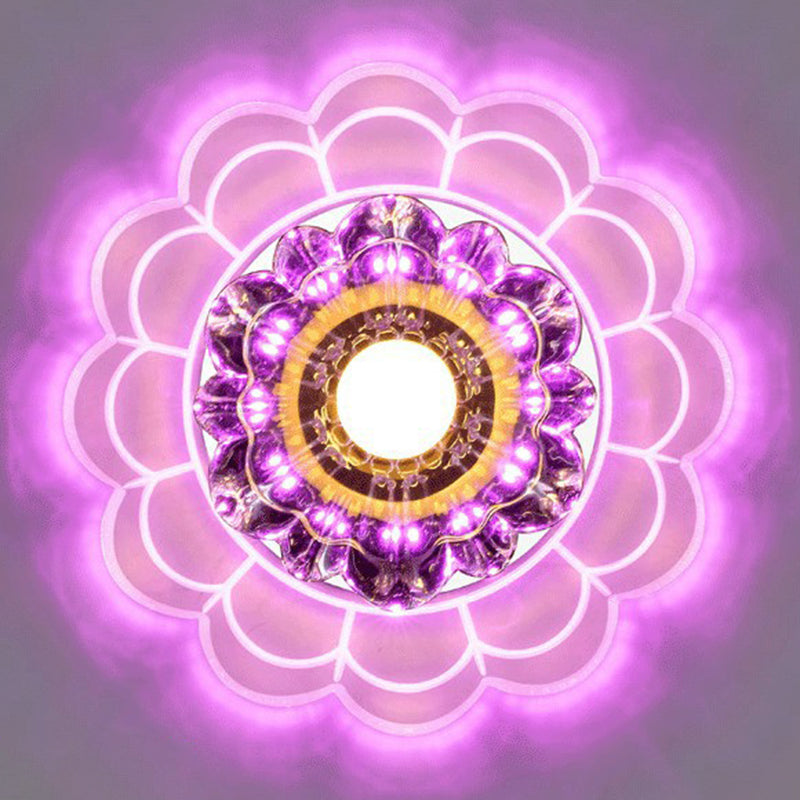 Clear Crystal Hallway Led Flush Ceiling Light Modern Blossom Shape For A Stylish Look / 9W Pink