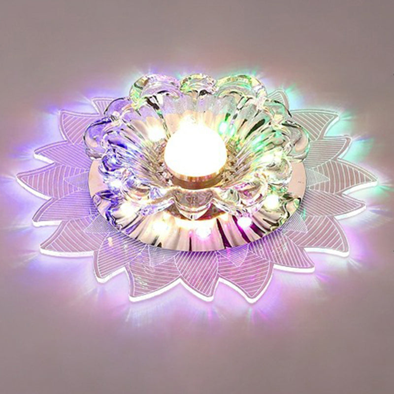 Contemporary Led Crystal Flush Mount Ceiling Light With Blossom Design For Hallways - Clear