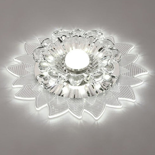 Contemporary Led Crystal Flush Mount Ceiling Light With Blossom Design For Hallways - Clear