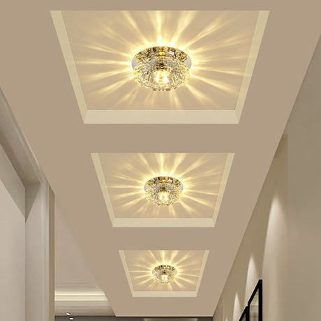 Contemporary Crystal Corridor Led Flush Mount Ceiling Light In Clear With Floral Design