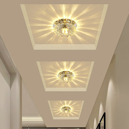 Contemporary Crystal Corridor Led Flush Mount Ceiling Light In Clear With Floral Design