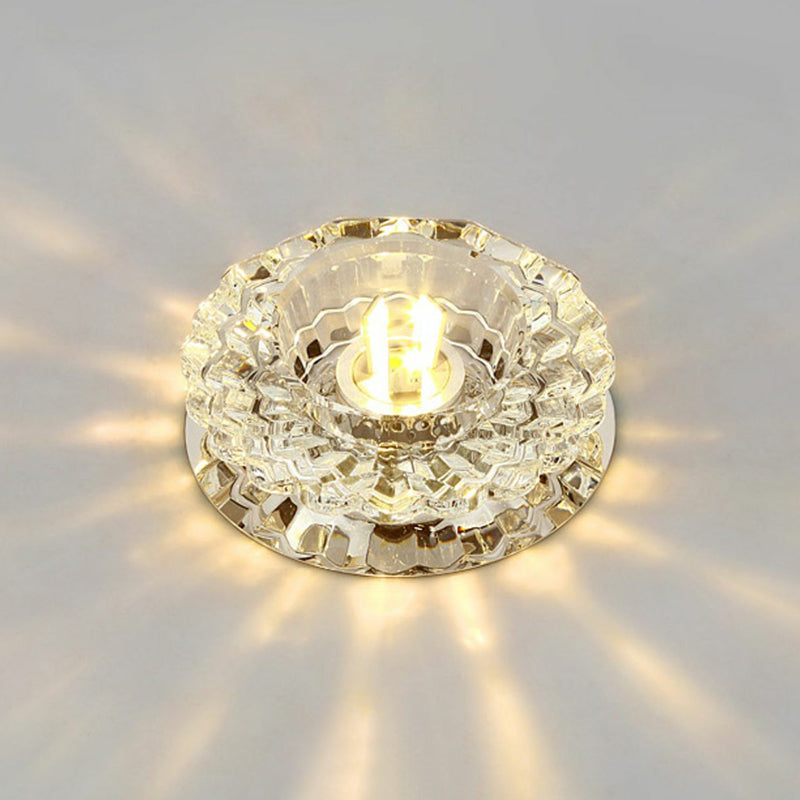Contemporary Crystal Corridor Led Flush Mount Ceiling Light In Clear With Floral Design