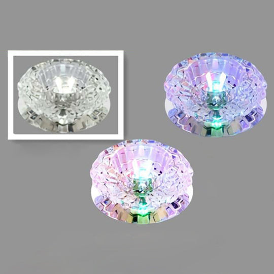 Contemporary Crystal Corridor Led Flush Mount Ceiling Light In Clear With Floral Design / 3W Third