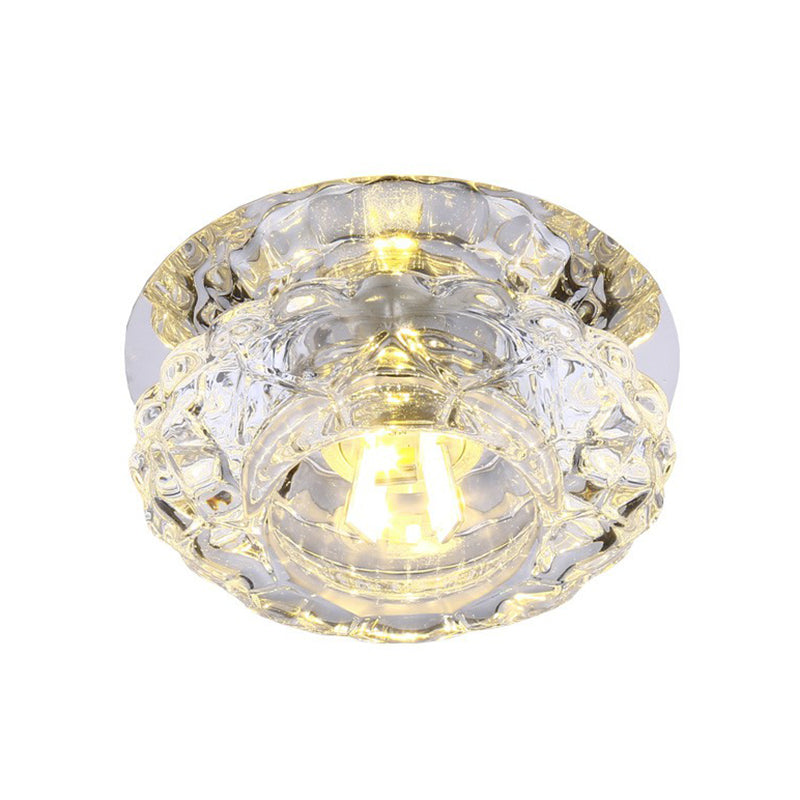 Minimalist Crystal Led Flush Mount Fixture With Clear Floral Shade - Perfect For Foyer Lighting