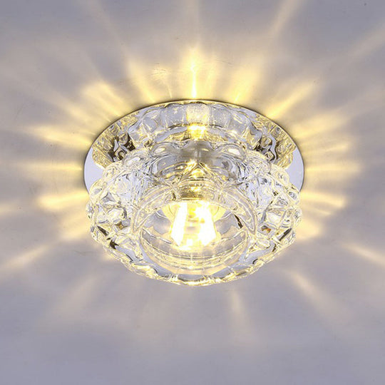 Minimalist Crystal Led Flush Mount Fixture With Clear Floral Shade - Perfect For Foyer Lighting