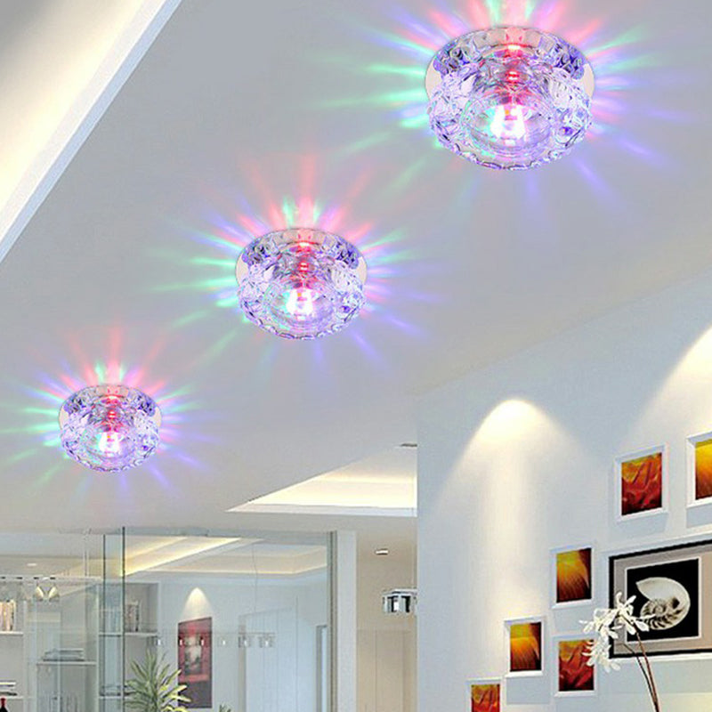 Minimalist Crystal Led Flush Mount Fixture With Clear Floral Shade - Perfect For Foyer Lighting /