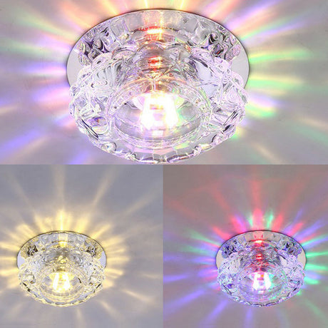 Minimalist Crystal Led Flush Mount Fixture With Clear Floral Shade- Perfect For Foyer Lighting / 3W