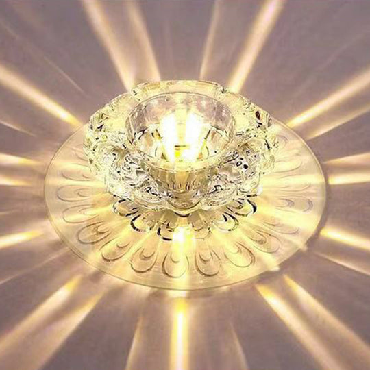 Blossom Shade Crystal Flush Ceiling Light - Contemporary Led Fixture For Hallways Mount And Clear