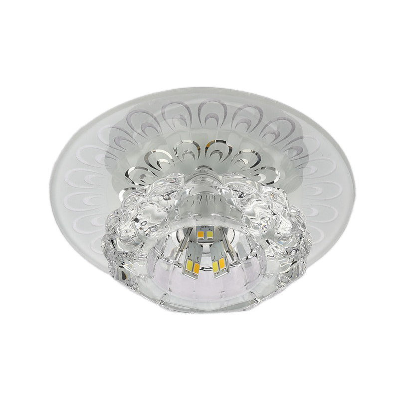 Blossom Shade Crystal Flush Ceiling Light - Contemporary Led Fixture For Hallways Mount And Clear