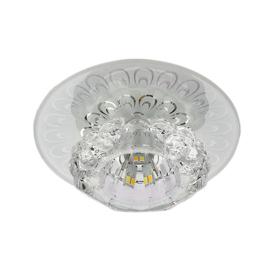 Blossom Shade Crystal Flush Ceiling Light - Contemporary Led Fixture For Hallways Mount And Clear