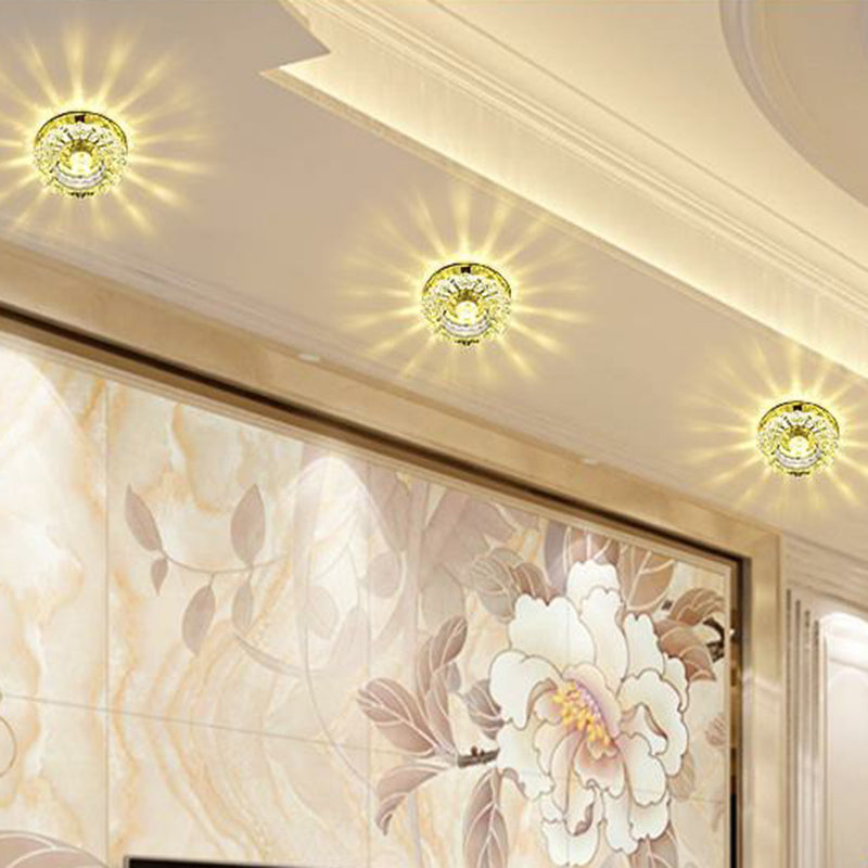 Artistic Crystal Flush Light Fixture - Contemporary Led Ceiling For Hallways Floral Shade Clear