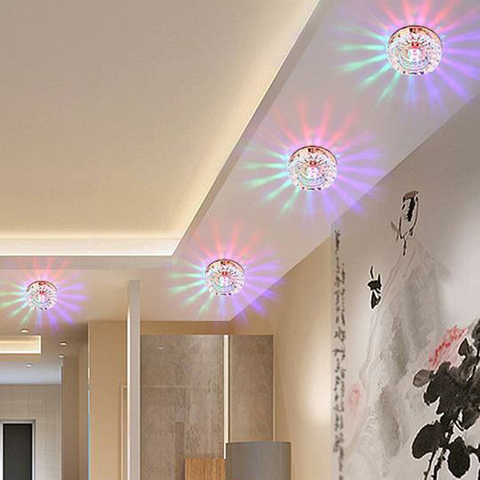 Artistic Crystal Flush Light Fixture - Contemporary Led Ceiling For Hallways Floral Shade Clear Tan