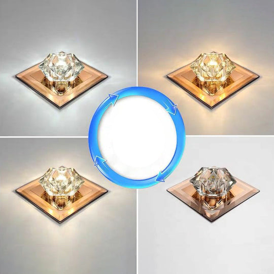 Crystal Gem Led Ceiling Light For Foyers And Hallways - Simple Stylish Flush Mount Tan / 5.5 Third