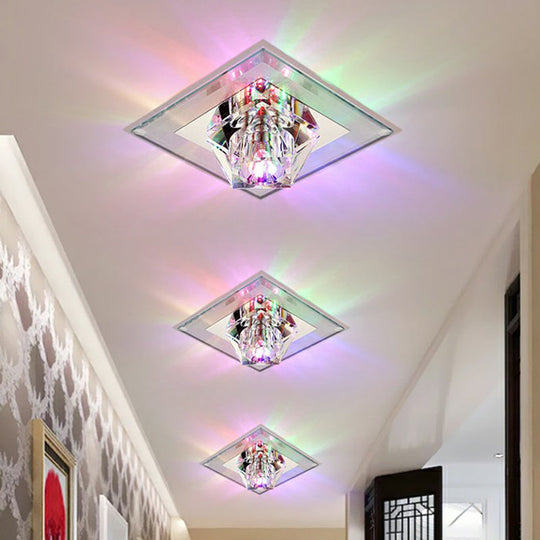 Artistic Gemstone Flush Ceiling Light With Led Crystal Corridor Accent