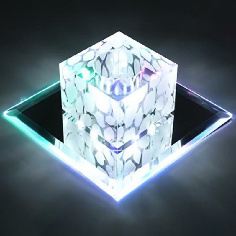 Crystal Led Cube Flush Mount Lighting For Minimalist Hallways Clear / Multi Color