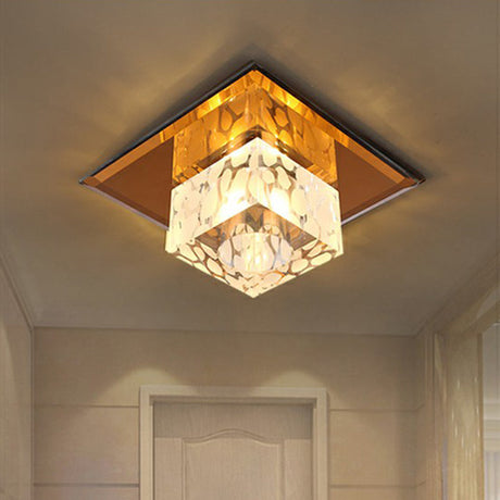 Crystal Led Cube Flush Mount Lighting For Minimalist Hallways Tan / Warm