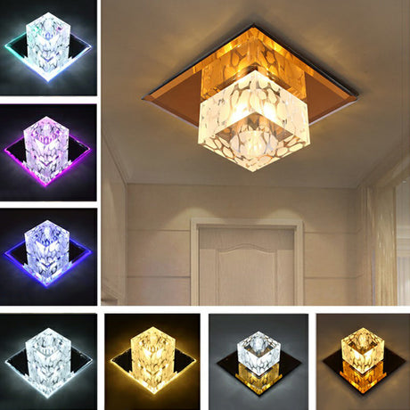 Crystal Led Cube Flush Mount Lighting For Minimalist Hallways