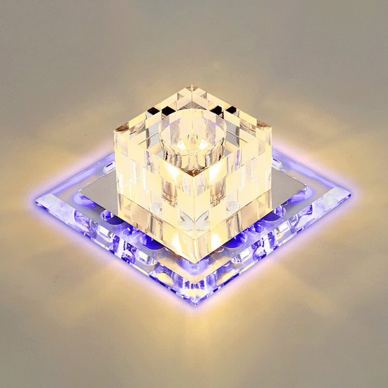 Contemporary Clear Led Cube Ceiling Light - Crystal Flush Mount Fixture / 3W Fourth Gear