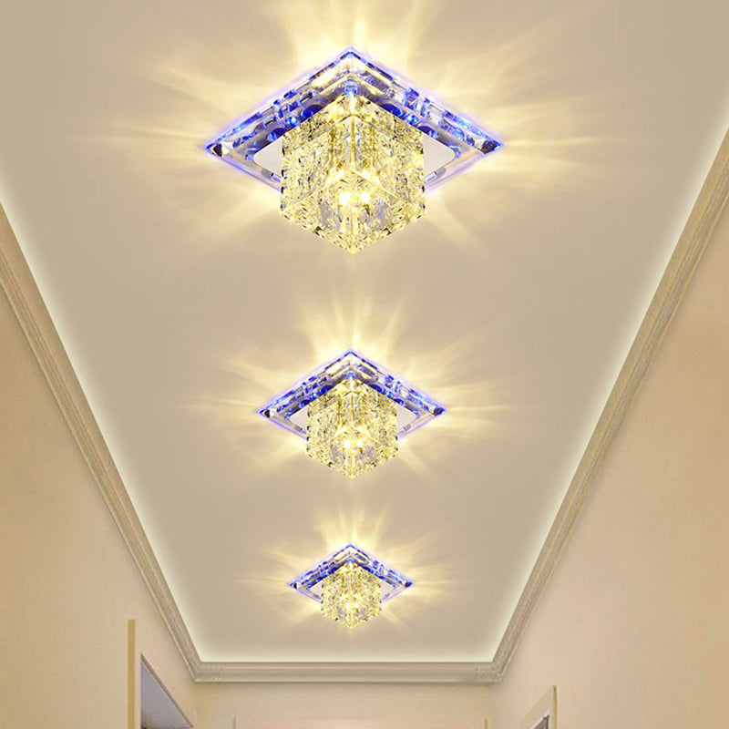 Crystal Clear Led Flush Ceiling Light Fixture For Corridor - Artistic Square Design / 5.5’ Blue