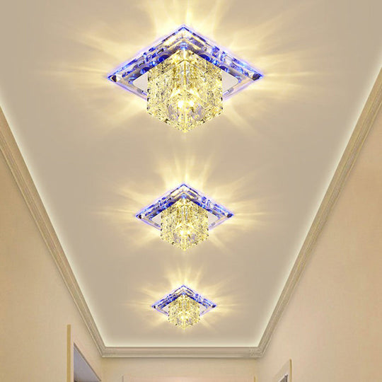 Crystal Clear Led Flush Ceiling Light Fixture For Corridor - Artistic Square Design / 5.5 Blue