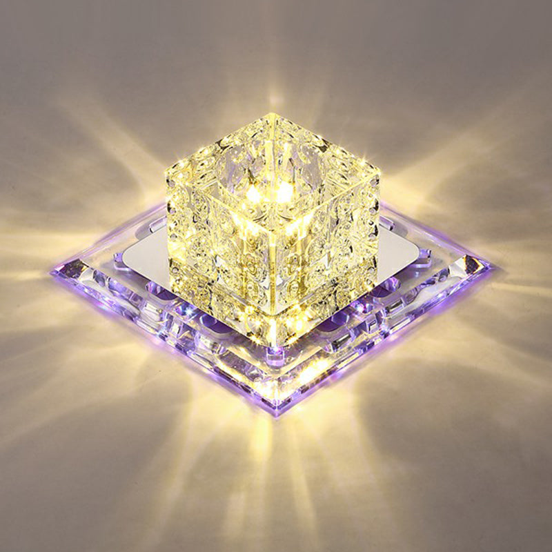 Crystal Clear Led Flush Ceiling Light Fixture For Corridor - Artistic Square Design / 5.5 Purple