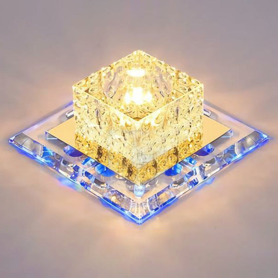 Crystal Led Flush Mount Entryway Light In Minimalist Square Design Clear / 5.5 Blue