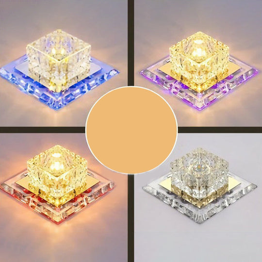 Crystal Led Flush Mount Entryway Light In Minimalist Square Design Clear / 5.5’ 3 Color