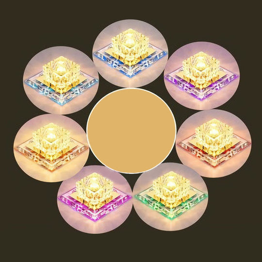 Crystal Led Flush Mount Entryway Light In Minimalist Square Design Clear / 5.5’ 7 Color