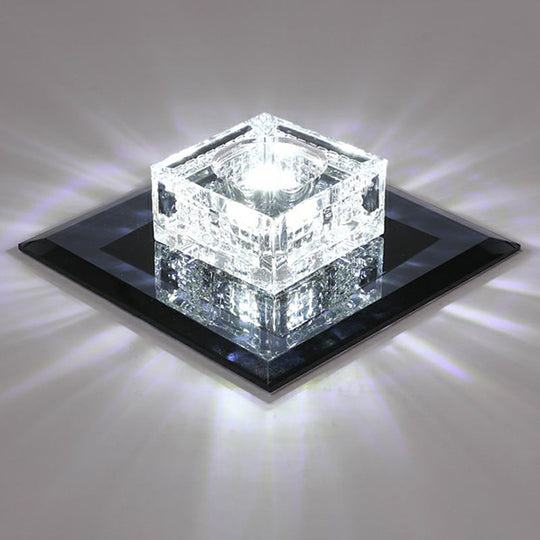 Square Led Crystal Ceiling Light - Modern Flushmount For Hallways