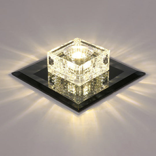 Square Led Crystal Ceiling Light - Modern Flushmount For Hallways