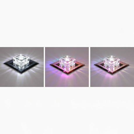 Square Led Crystal Ceiling Light - Modern Flushmount For Hallways Black / Rgb And White Color
