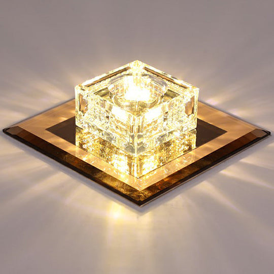 Square Led Crystal Ceiling Light - Modern Flushmount For Hallways
