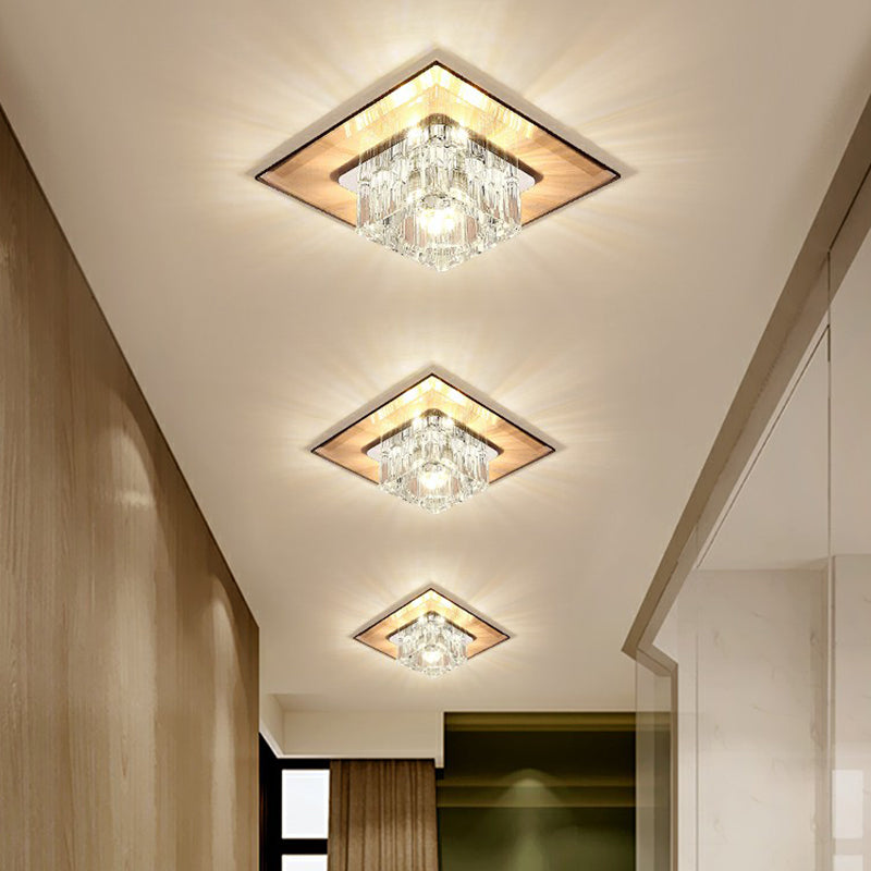 Contemporary Crystal Flush Mount Ceiling Light For Hallways - Led Lighting Fixture