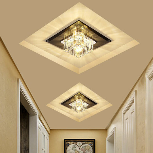 Contemporary Crystal Flush Mount Ceiling Light For Hallways - Led Lighting Fixture