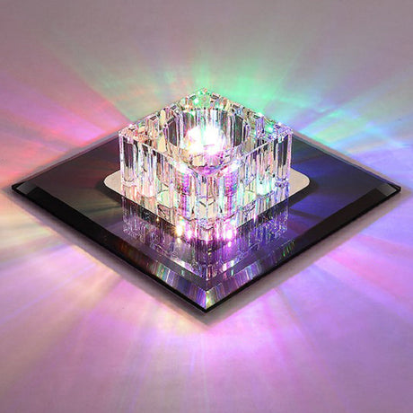 Contemporary Crystal Flush Mount Ceiling Light For Hallways - Led Lighting Fixture Black / Multi