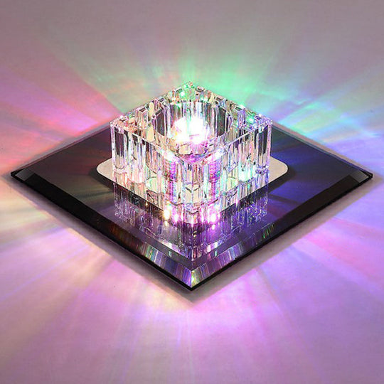 Contemporary Crystal Flush Mount Ceiling Light For Hallways - Led Lighting Fixture Black / Multi