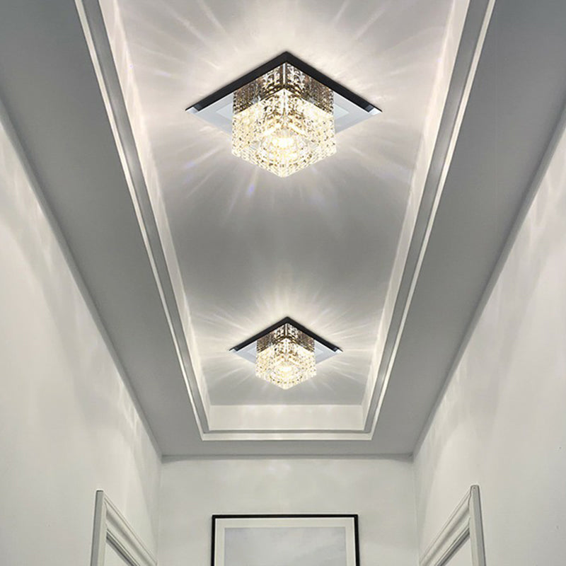 Black Crystal Square Led Flush Mount Ceiling Light For Foyer / 5.5’ White