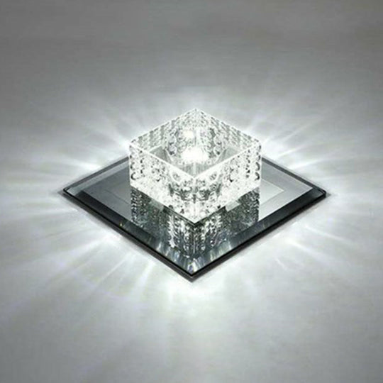 Black Crystal Square Led Flush Mount Ceiling Light For Foyer