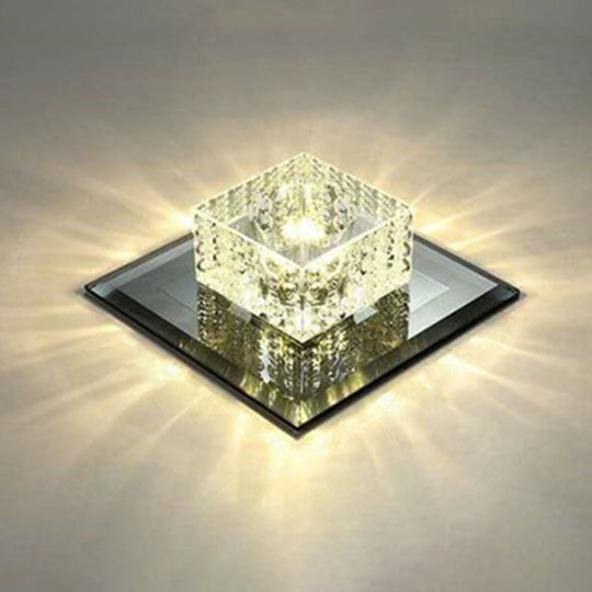 Black Crystal Square Led Flush Mount Ceiling Light For Foyer