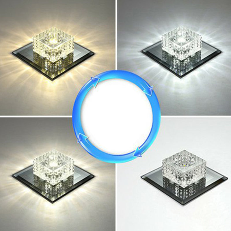 Black Crystal Square Led Flush Mount Ceiling Light For Foyer / 5.5 Third Gear