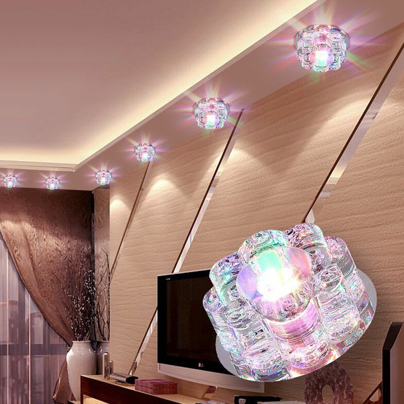 Clear Led Floral Crystal Flush Light - Stylish Ceiling Fixture For Living Room / 3W Multi Color