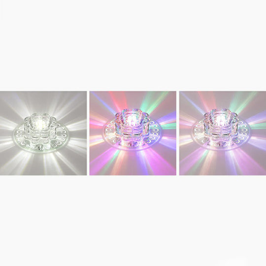 Minimalist Crystal Led Flush Mount Fixture For Hallway Clear Flower Lighting / 5.5 Rgb And White