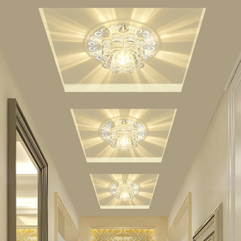 Minimalist Crystal Led Flush Mount Fixture For Hallway – Clear Flower Lighting / 5.5’ Warm