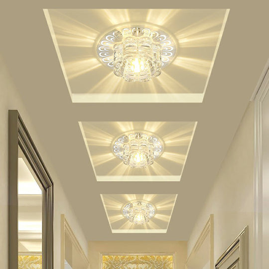 Minimalist Crystal Led Flush Mount Fixture For Hallway Clear Flower Lighting / 5.5 Warm