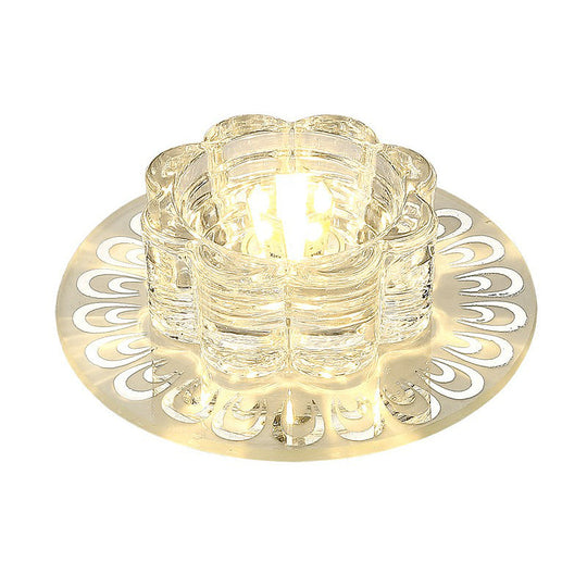 Minimalist Crystal Led Flush Mount Fixture For Hallway – Clear Flower Lighting