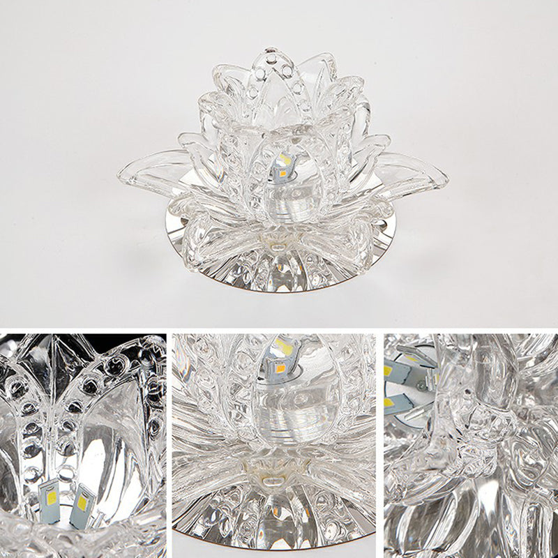 Modern Lotus - Shaped Entryway Led Crystal Flush Mount Ceiling Light In Clear