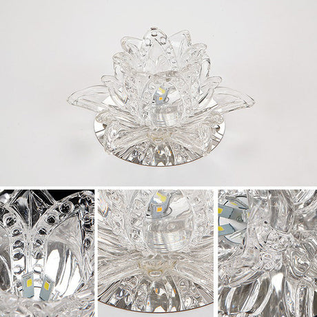 Modern Lotus-Shaped Entryway Led Crystal Flush Mount Ceiling Light In Clear