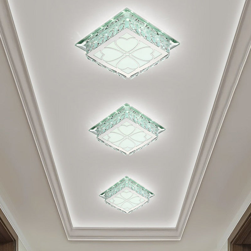Sleek Crystal Led Flush Ceiling Light Stylish Square Design For Foyer Clear / White Loving Heart